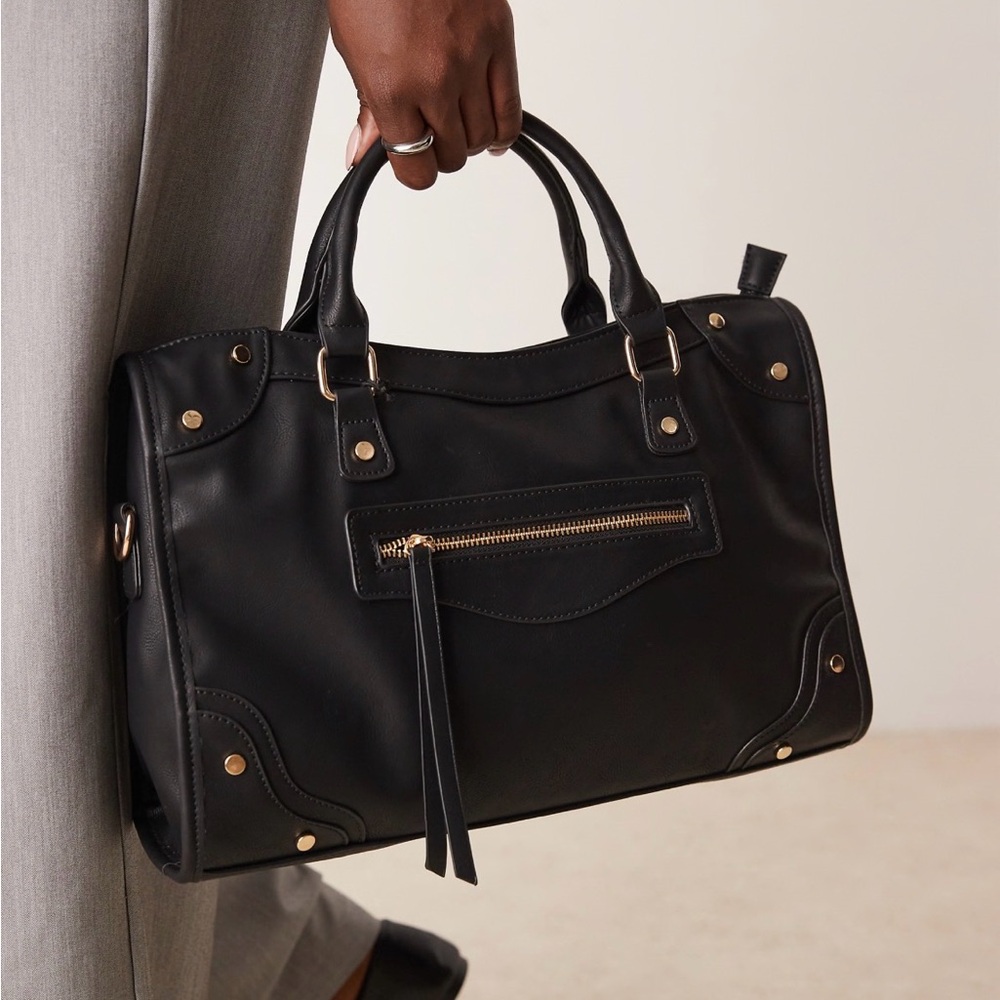 Black Top Handle Tote Work Bag Studded Satchel
